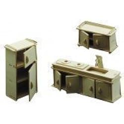 Wood Craft Assembly - Kit Meuble de Cuisine Miniature en Bois pour Maison de Poupées Echelle 1/12ème pour 6 Ans et Plus