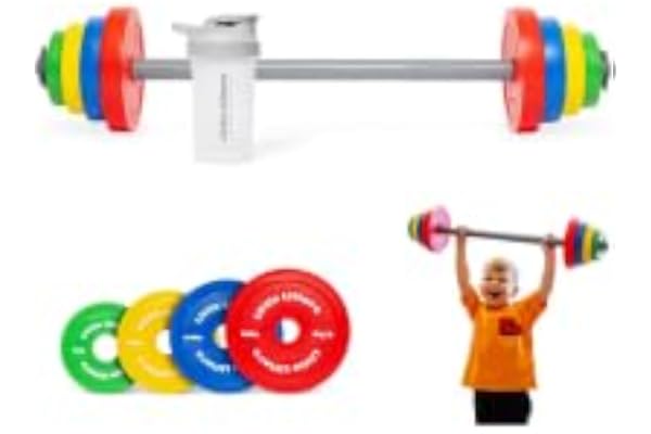Little Lifters skivstångsset för barn – justerbara vikter och plasthantel, barnfitnessutrustning för rollspel