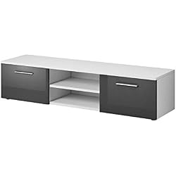 E-com VEGAS Meuble TV flottant contemporain décor Blanc et Gris - 150 cm