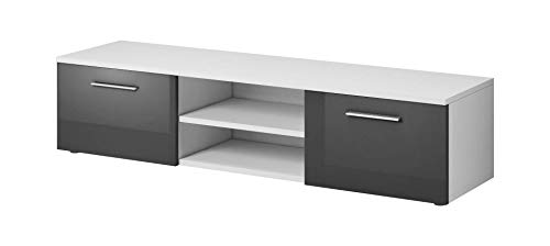 E-com VEGAS Meuble TV flottant contemporain décor Blanc et Gris - 150 cm