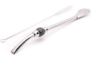 BALIBETOV Bombilla (Sorbetes) Premium de Acero Inoxidable para Beber Yerba Mate, con Cepillo y Filtro removible para Optima Limpieza - 22 cm de Largo. (Negro)
