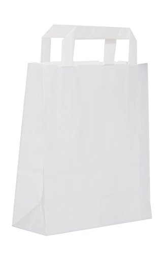 Dila GmbH 50 Papiertragetaschen in Weiß | Papiertaschen Henkeltaschen Tragetaschen Tüten Papiertüten recycelbar (22 x 11 x 35 cm)