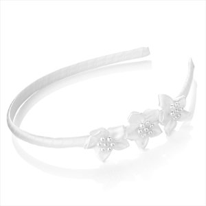 Girls White Satin Flower & Faux Pearl Headband/ Alice Band/ Hairband - Bridesmaids/ Flower Girls/ Holy Communion