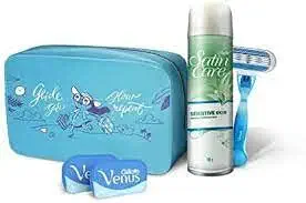 Gillette Venus Hair Removal Regimen Kit ? 1 Venus handle + 3 Refills + 1 Satin Care Sensitive Skin Gel ( with limited edition Alicia Souza pouch)