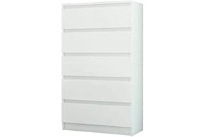 FRAMIRE R-5 komoda w kolorze białym, komoda z 5 szufladami, szafa do sypialni, salonu, łazienki, 120 x 70 x 40 cm