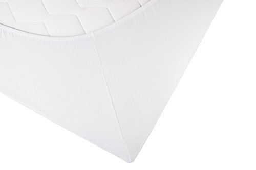 ENTSPANNO Jersey-Luxus-Spannbettlaken für Wasser- und Boxspringbett in Weiß aus gekämmter Baumwolle. Spannbetttuch mit Einlaufschutz, 180 x 200 | 200 x 200 | 200 x 220 cm, bis 40 cm hohe Matratzen - 5