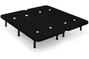HOGAR24 ES Base tapizada 180 x 190 Reforzada con 12 Patas metálicas Alto 26 cm, tapizado 3D Color Negro + 4 válvulas de transpiración (2 Bases De 90cm con Abrazadera).