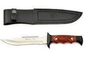 Muela Cuchillo 5161-M hoja de acero MoVa de 16 cm y empuñadura de madera prensada para Caza, Pesca, Supervivencia y Bushcraft Realizado en Ciudad Real + Portabotellas de regalo