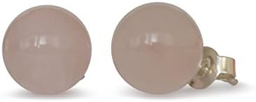 Rose quartz stud earrings, natural, round, 10mm, 925 silver