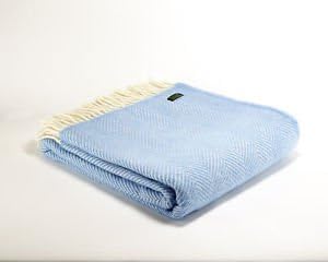 Tweedmill Textiles 100% Pure New Wool Sofa Throw Blanket- Fishbone Sea Blue