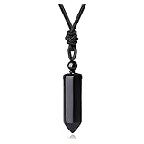 Xiannvxi Healing Crystals Necklace For Men Women Black Obsidian Natural Crystal Stone Point Hexagonal Pendant Necklaces Gemstone Adjustable Rope Reiki Balancing Jewelry