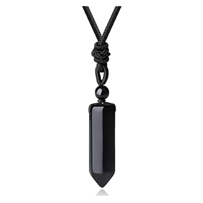 Xiannvxi Healing Crystals Necklace For Men Women Black Obsidian Natural Crystal Stone Point Hexagonal Pendant Necklaces Gemstone Adjustable Rope Reiki Balancing Jewelry