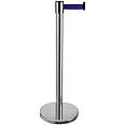 WYATT Queue Manager Stainless Steel 202 Grade Crowd Control Barriers Silver Stanchion with 2M Blue Retractable Belt Line Dividers for Party,Museums,Wedding [Pack Of 1] (BLUE)