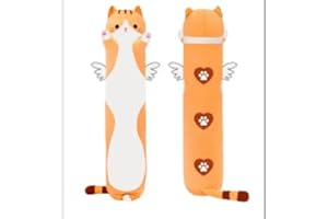 SNOWOLF Katze Weiches Kissen Plüsch Long Schlafkissen Baumwolle Kätzchen Kissen Kuschelig Gefüllte Niedliche Plüschpuppe Spielzeug Geschenk Für Kinder Freundin (Yellow, 90cm)