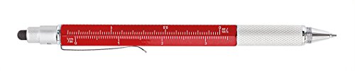 Wedo 2614201902 Touch Stift Multi-Tool (mit Kugelschreiber, Duo-Bit Schraubenzieher für Schlitz- und Kreuzschrauben cm / Zoll Lineal) rot