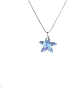 Kristallwerk, Kinderkette 925 Silber mit SWAROVSKI ELEMENTS Seestern Pendant in der Farbe Crystal Aquamarine Aurore...