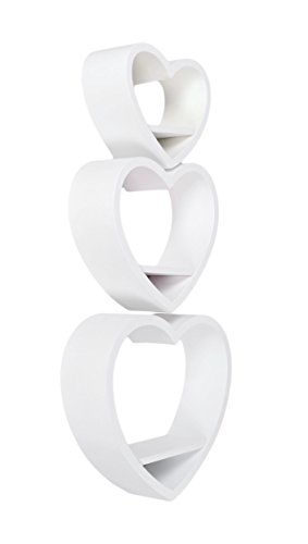 3er Regal Set Heart Bücher CD Wandregal Hängeregal in Herz Form Weiß Matt - 2