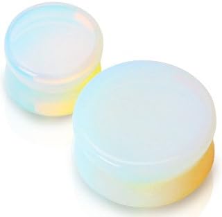 Pair of 8G 3mm Opalite Semi Precious Stone Saddle Ear Plugs Gauges