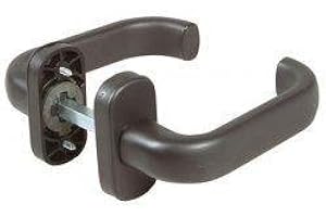 IBFM Maniglia per porte in resina nera con molla, 5 cm, moderna, serratura semplice, alluminio lucido