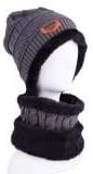 YANXH New Men Knitted Hat Winter Warm and Circle Scarf Skiing Hat Outdoor Sports Hat Sets , grey