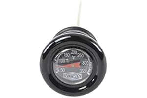 BILLET PROOF DESIGNS Black Shorty Style Oil Tank Dipstick with Oil Temperature Gauge - Black Gauge Face/Black Bezel/Orange Needle - Fits 1965-1984 Harley FL & 1971-1984 FX Big Twin & 1971-1978 XL Sportster Models