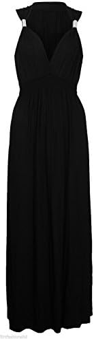 Ladies SPRING COIL Long Grecian Style Stretch Womens Maxi Dress One Size 8-14 (Black, One Size ( 8 - 14))