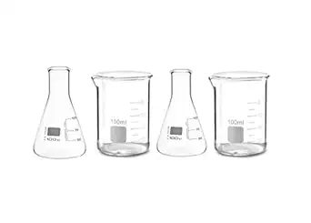 SPYLX High Quality Borosilicate 3.3 Glass Beakers - 100 ml 2pcs and Conical - 100 ml 2pcs with Graduation Marks, Pack of 4