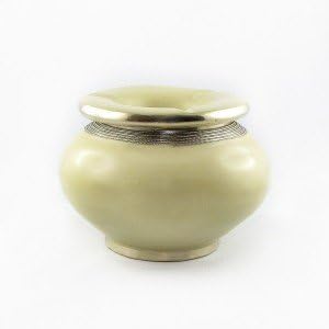 Medina Souvenirs Moroccan tadelakt Ashtray, ivory color, handcrafted ashtray with polished anti-corrosive brushed and twisted metal band inserts