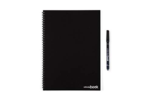 InfiniteBook (By EcoBook) - Cuaderno reutilizable (A4, liso, espirales,incluye bolígrafo negro), negro