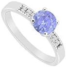 14K White Gold Diamond Princess Cut and Natural Tanzanite Engagement Ring with 0.60 Carat TGW
