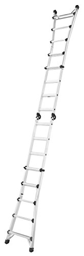 Hailo 7520-701 Alu-Multifunktions-Teleskopleiter MTL, 4×5 Sprossen – Verwendbar als Anlege- und Schiebeleiter, beidseitige Steh- und Treppenleiter - 3