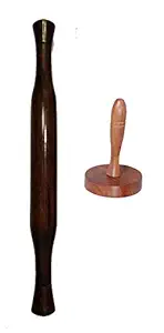 Master Arts Wooden Roti Belan Chapati Roller Handmade Multi Purpose Belan (Size 14 * 1.5 inch) + Wooden Masher (aalu) Potato Masher (Size 4 * 5 inch) in Pure Shisham Wood (Pack of 2 PCS)