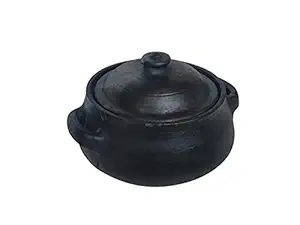 Beverlion LPG and Microwave Unglazed Pre Seasoned Clay Handi/Earthen Pot for Cooking Pot with Lid - 4 Litre - Black