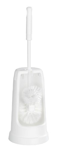 WENKO 19620100 WC-Garnitur Standard Weiß - WC-Bürstenhalter, mit Randreiniger, Kunststoff, 12 x 39 x 12 cm, Weiß