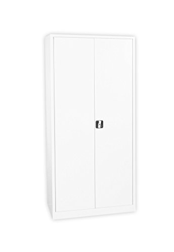Weißer Flügeltürenschrank Stahlschrank Stahlblech Lagerschrank Aktenschrank Büroschrank Werkzeugschrank 4 Fachböden/4,5 OH/Maße: 1800x800x380mm 530337 weiß kompl. montiert und verschweißt