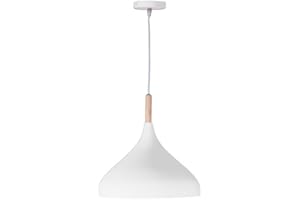 BEL AIR HOME - Lámpara Colgante Baviera - 1xE-27 (BOMBILLA NO INCLUIDA) - Diámetro 30 cm de Metal y Madera - Altura Ajustable (BLANCO)