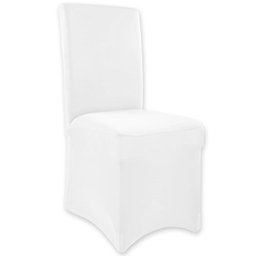 Gräfenstayn Universal-Stuhlhusse Victoria – mit eingearbeiteter Stuhlschleife – in verschiedenen Farben für runde und eckige Stuhllehnen (Weiß) - 3
