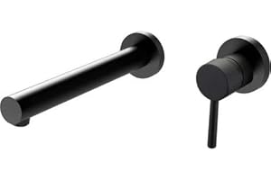 VALAZ Robinet de lavabo noir mat encastré | Robinet de lavabo monocommande, eau froide et chaude, économie d'eau, installation facile | laiton, inoxydable, élégant, rond, bec droit, série Guadalquivir