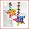 20.Geburtstag Deko Rotorspiralen 2 Stück Hängende Girlande mit Zahl 20 Spiraldeckenhänger bunter Stern mit 20 Dekoration zum 20er Geburtstag Party oder andere Anlässe