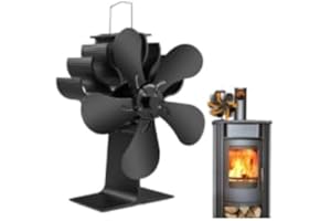 PYBBO Stove Fan, Log Burner Fan with Thermometer, 5 Blades Thermodynamic Fireplace Burner Fan, Silent Operation, Eco Friendly Circulation for Wood/Log Burner/Fireplace