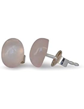 Rosenquarz Ohrstecker, natürlich, flachoval, 6x8mm, 925 Silber