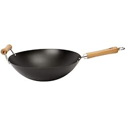 école de Wok Anti-adhésif Wok Star Wok en Acier Carbone, Argent, 35,6 cm
