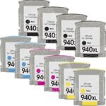 Set de 10 Haute Capacité 100% Compatible cartouches d'encre pour HP 940XL Multipack OfficeJet Pro 8000 8000A All-in-One Wireless 8500 8500A Compatibles avec HP 940 xl C4906AE C4907AE C4908AE C4909AE (4 Noir+2 Cyan+2 Magenta+2 Jaune) (940XLSet Twin Plus 2 Noir)