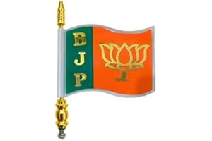 DECTEMS BJP Car Bonnet Flag – 3D Curve Design with Flag Rod and Corner Rod – Political Vehicle Accessory for All Car Models