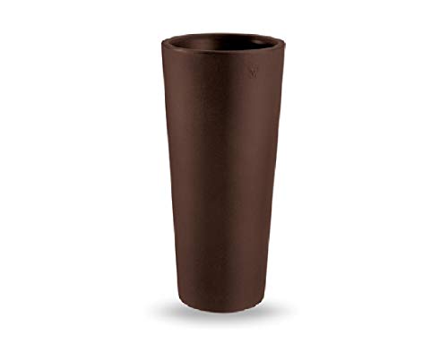 examen Genesis - Pot de fleurs en résine avec cache-pot, rond et haut, hauteur 85 cm, largeur 38 cm - Bronze