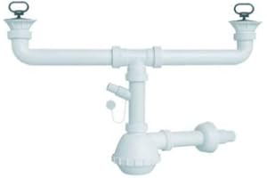 LE AMAZZONI STORE Sifone a bottiglia/fiasco moplen da 1'' 1/2 a 2 vie con tubo di scarico da 40/32 mm fornito con pilette gattinara ø mm.80/52 e con tappi a maniglia