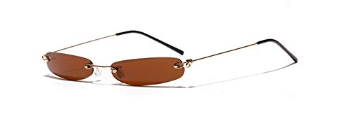 Preisvergleich Produktbild MJDABAOFA Sonnenbrillen,Mode Schmale Rechteckige Sonnenbrille Braun Frauen Winzige Randlose Sonnenbrille Für Männer Rahmenlose Sonnenbrille