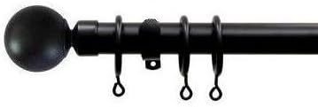 Forge 28-32mm Heavy Duty Telescopic / Extendable Metal Curtain Pole Set 4ft-7ft (1.2m-2.1m) in Matt Black Complete with Ball Finials, Rings and Brackets