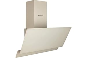 Wiggo Cappa aspirante da 60 cm, senza cappuccio, uscita 300 m³/h, display a LED touch a 3 livelli, inclinata con filtro antigrasso e 2 filtri a carbone, con 2 parti frontali in vetro color crema