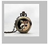 Raccoon Pendant Pocket Watch ,Raccoon Necklace Pocket Watch Charm, Raccoon Pendant Pocket Watch Glass Tile Jewelry